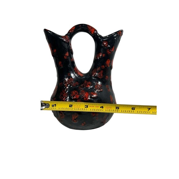 Native American Pueblo Pottery Wedding Vase Signed 7” Black Red Clay - Picture 8 of 9